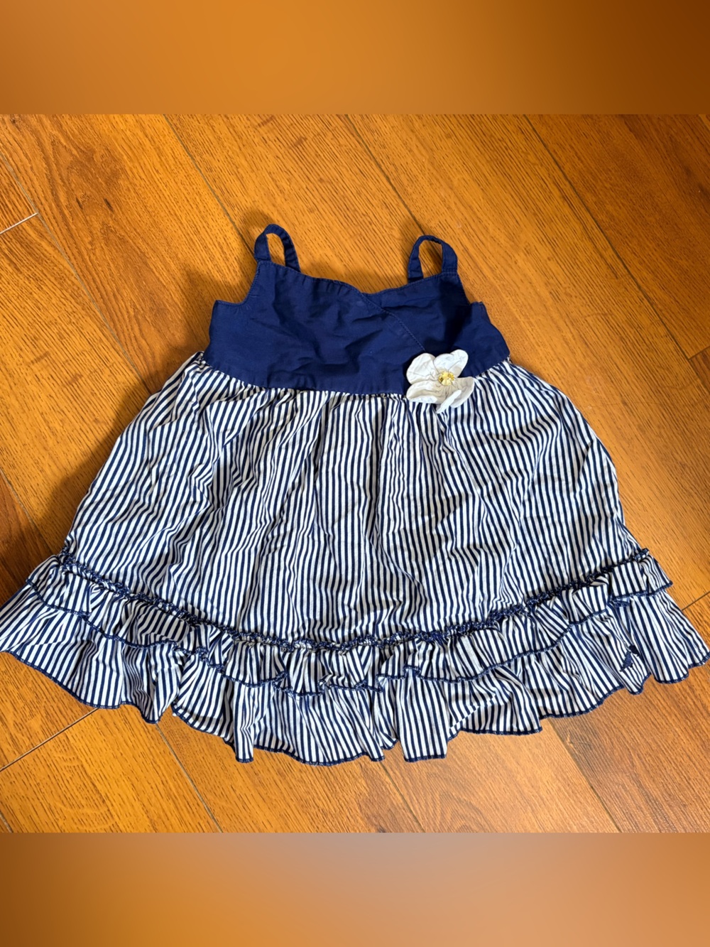 🌺10/$20 Navy & White Striped Girls' Sundress with Flower Accent